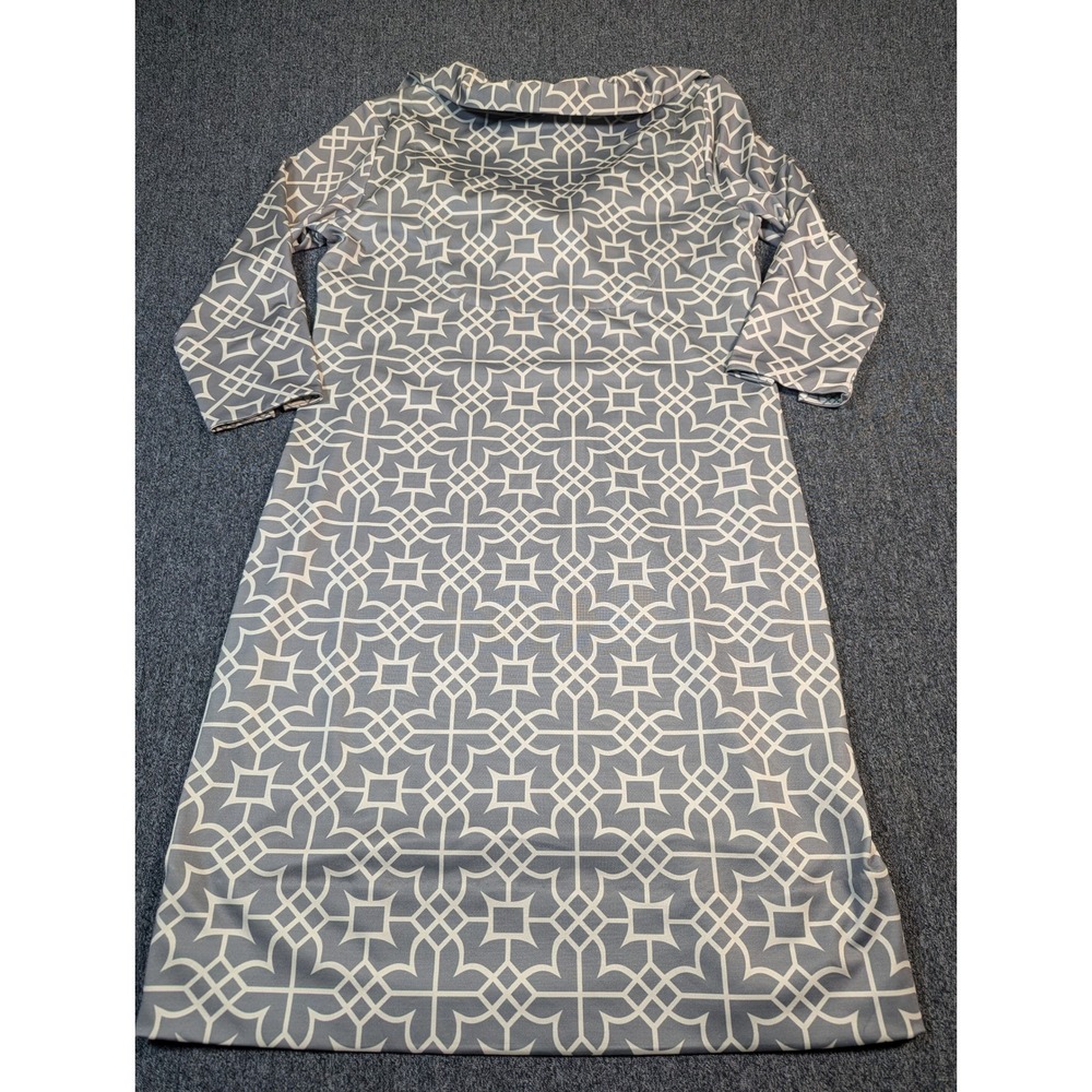 Gretchen Scott Grey Geometric Trellis Ruffle Collar Shift Dress Womens Small - Picture 7 of 9